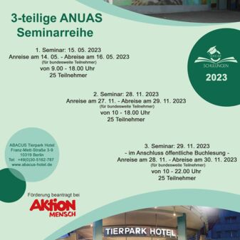 Vorderseite des Flyers zu der 3-teiligen ANUAS Seminarreihe 2023